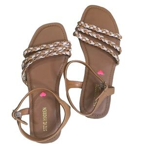 Steve Madden Girls/Womens Georjia Style Tan Sandal Braided Detail Size 5
